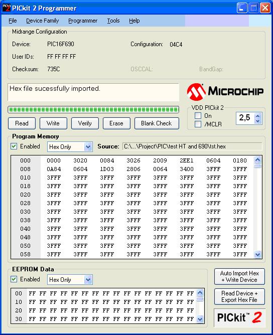Программа PICkit 2 Programmer